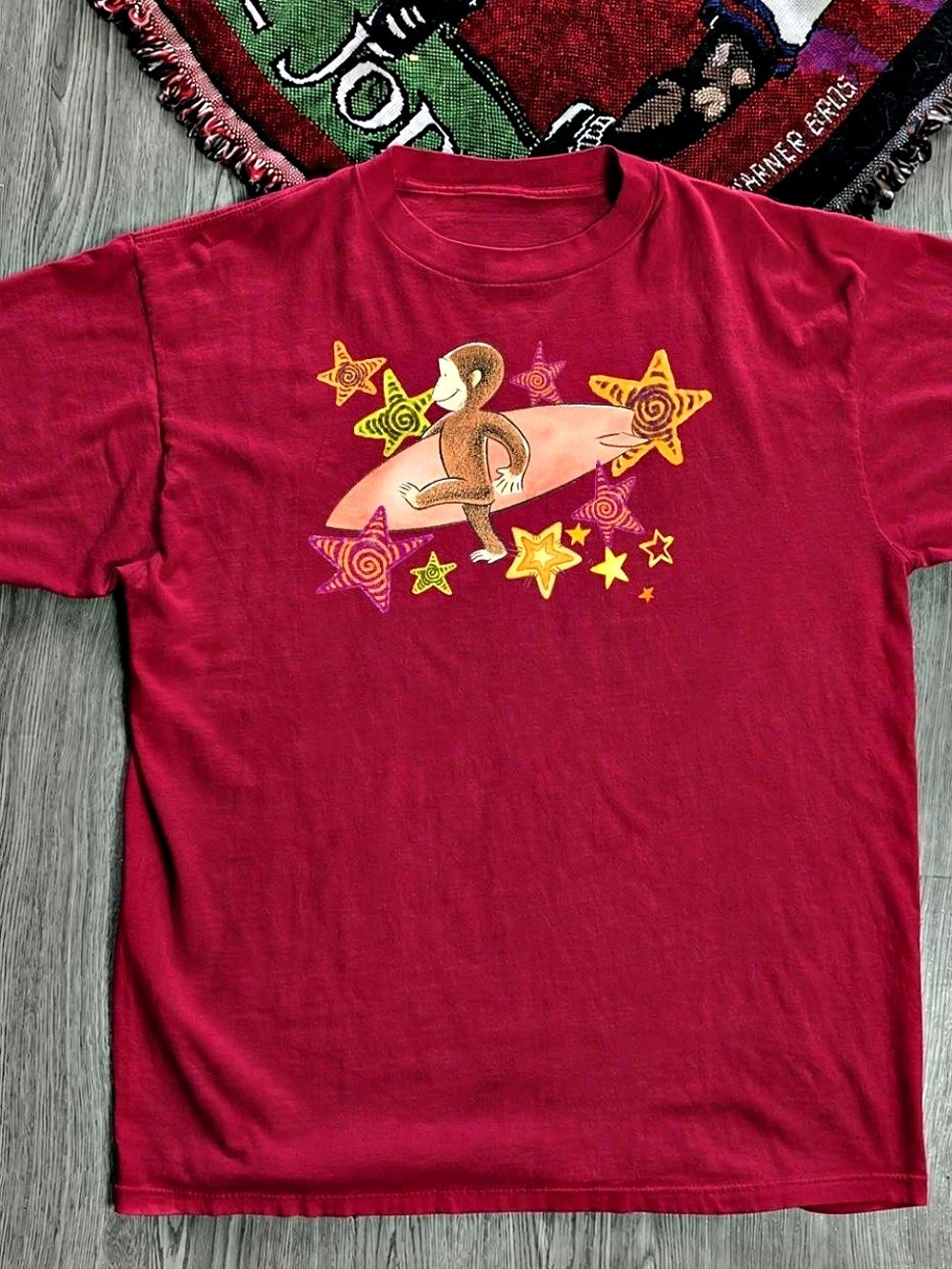 GILDAN curious George monkey Graphic Short Sleeve Tee in Red